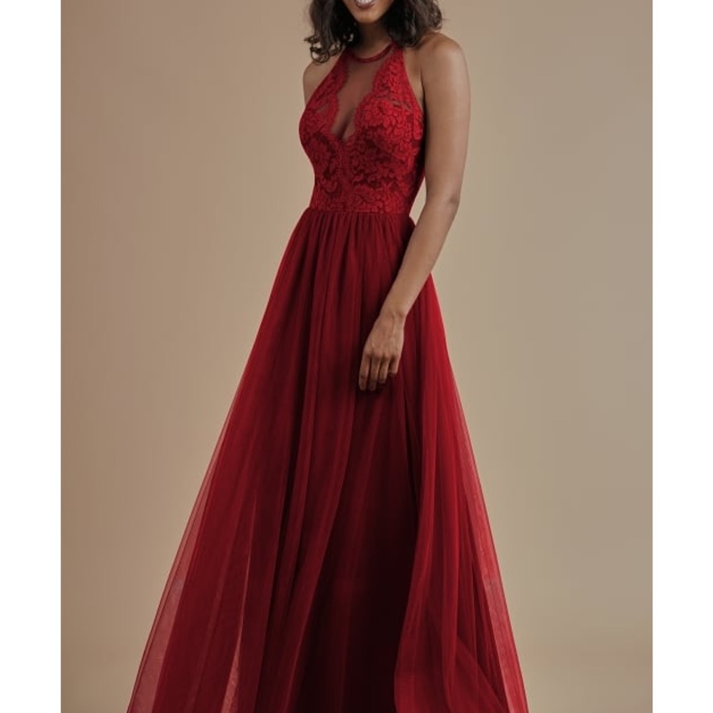 Elegant B2 Jasmine L214010 Red Lace Evening Gown